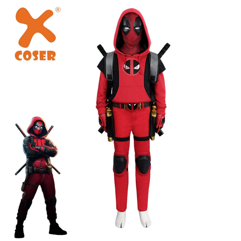 【New Arrival】Xcoser Kids Deadpool 3 Kidpool Mask Bag Belt Gloves Full Set