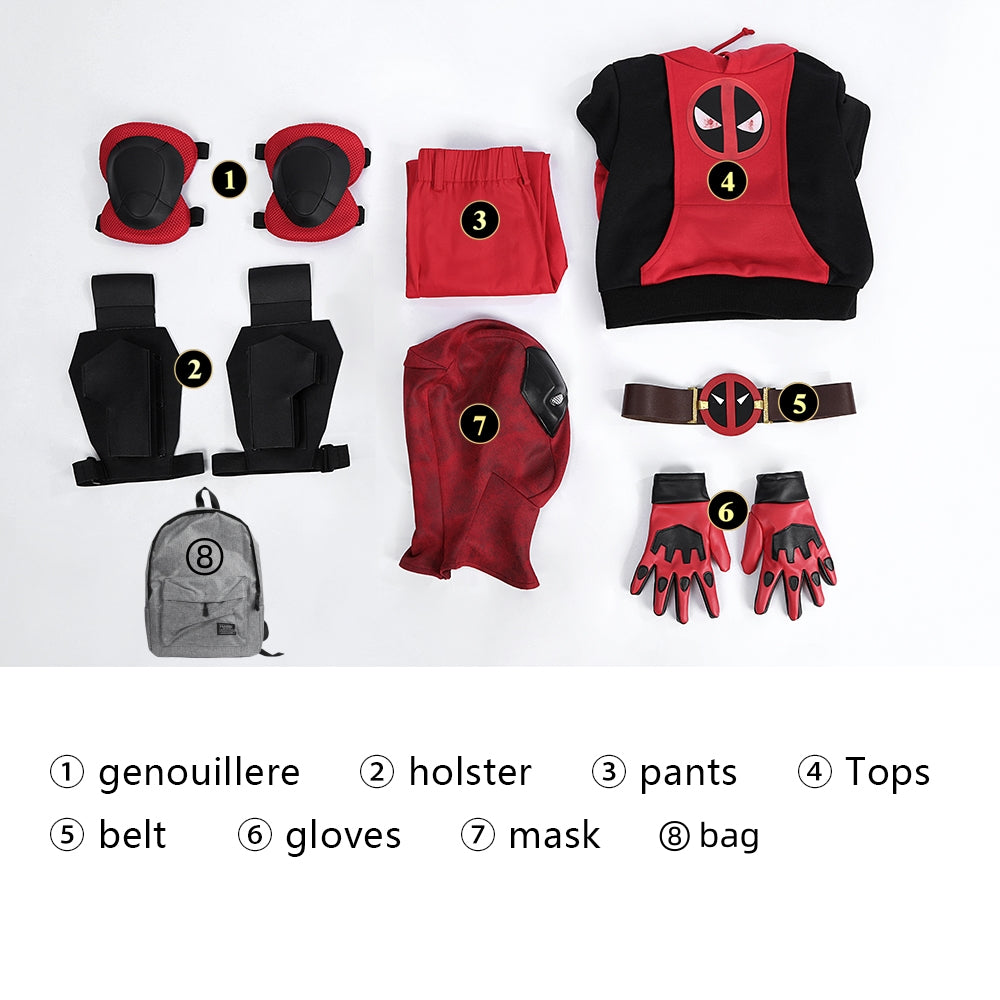 【New Arrival】Xcoser Kids Deadpool 3 Kidpool Mask Bag Belt Gloves Full Set